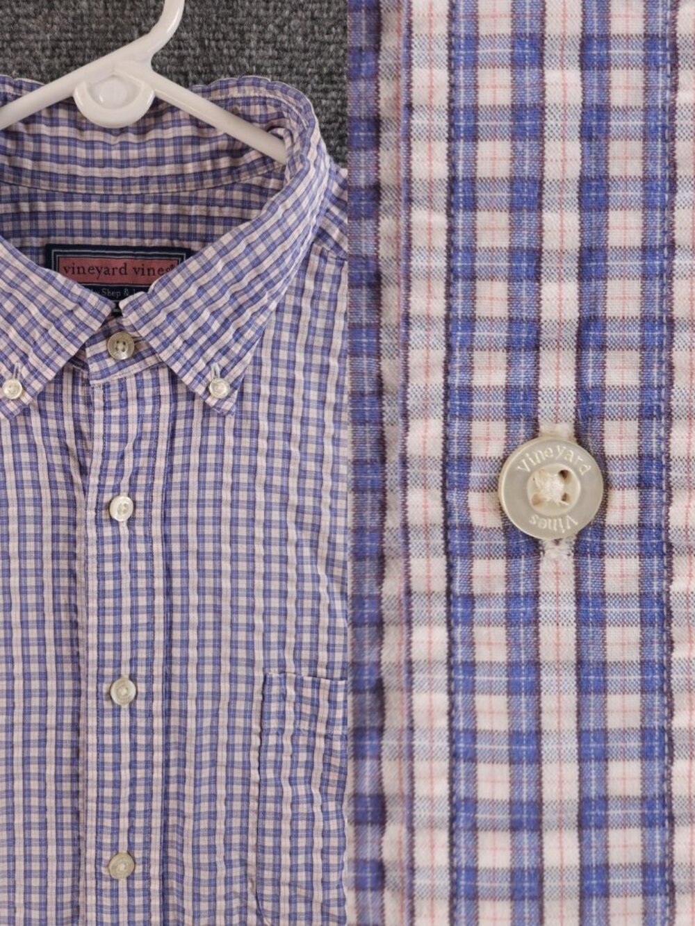 Vineyard Vines Seersucker Murray Short Sleeve All Cotton Large Button-Down Check